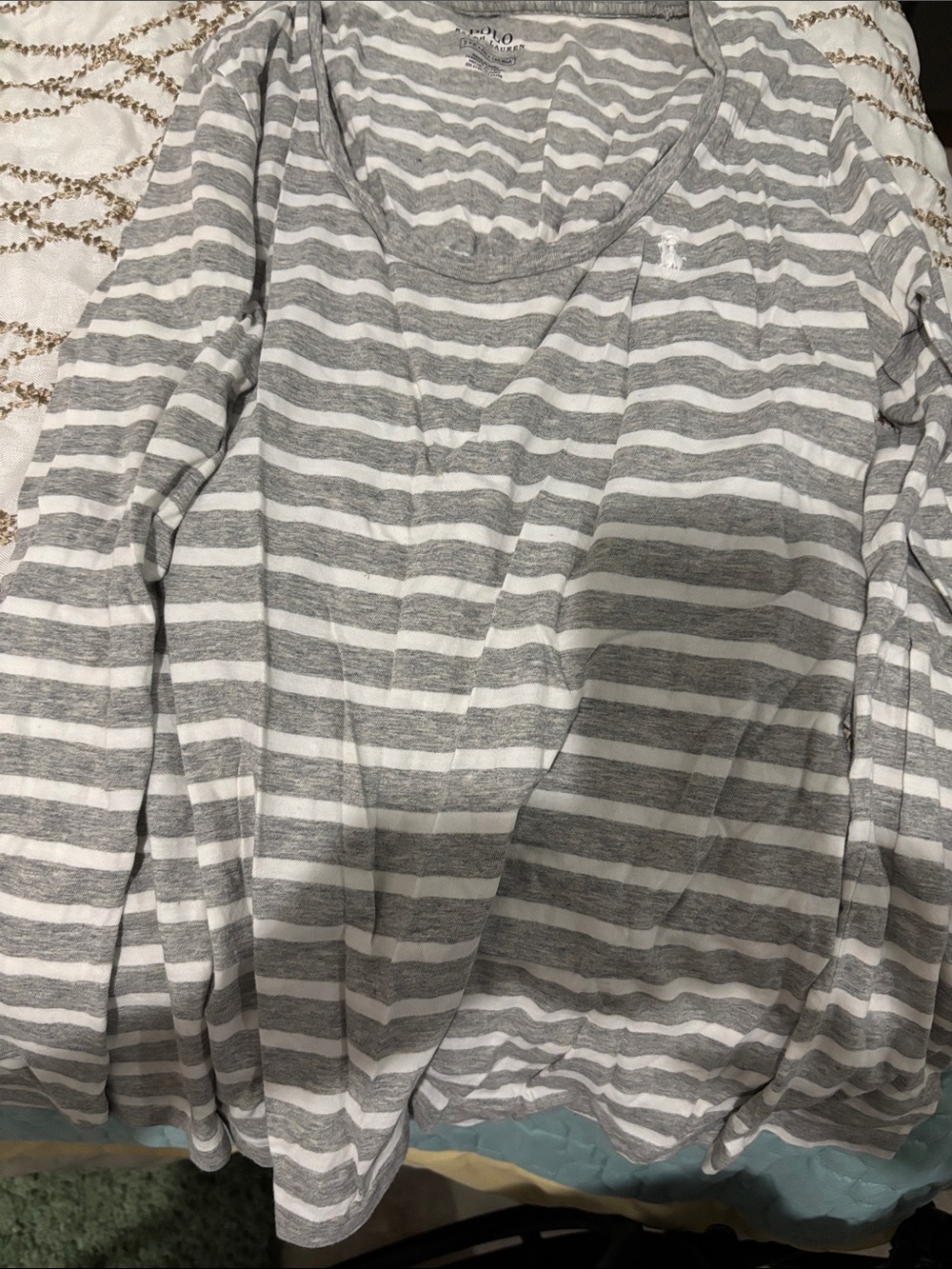 Polo by Ralph Lauren Gray & White Striped Long Sleeve Tee